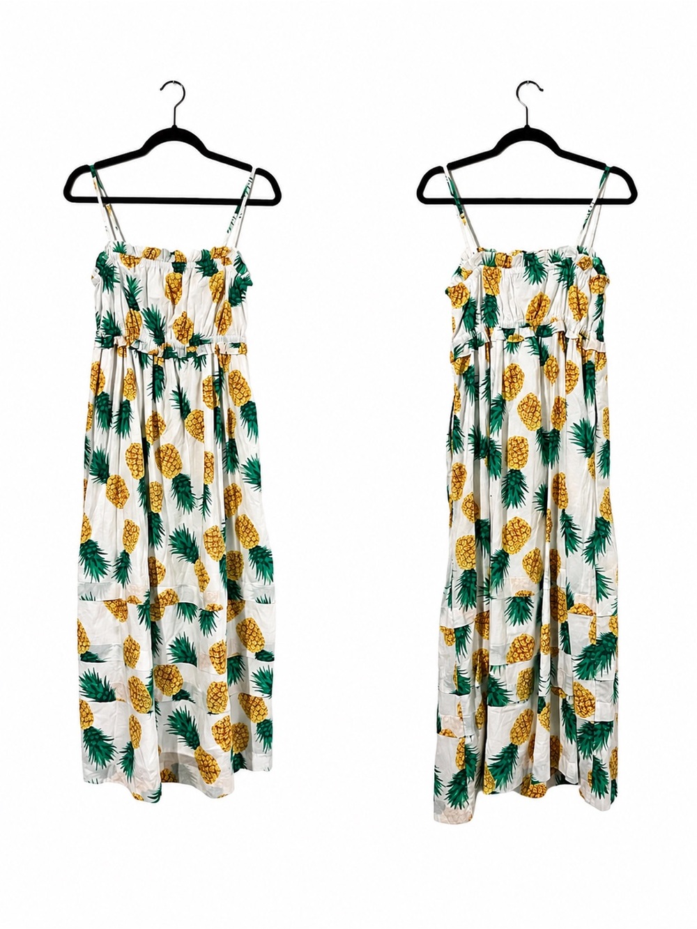 J. Crew White Maxi Dress with Yellow & Green Pineapple Print